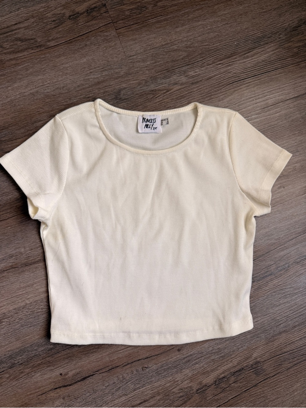 Princess Polly Cream Ribbed Scoop Neck Crop Top